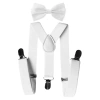 Bretele albe puternice pentru pantaloni, set de papion alb