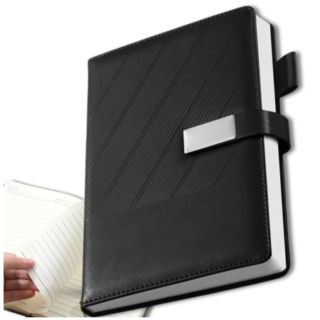 Notes, caiet cu fermoar, planner, jurnal A5, negru, elegant.