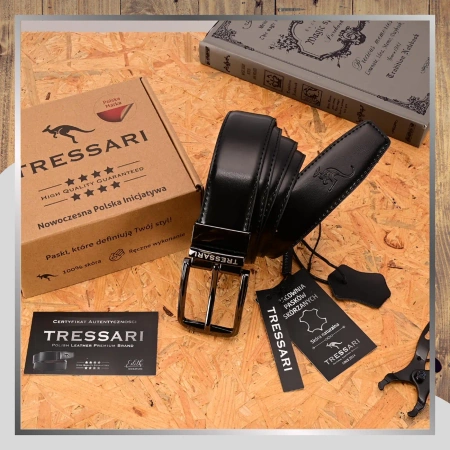 Curea din piele dublă TRESSARI, 120 cm, negru-maro, pentru pantaloni