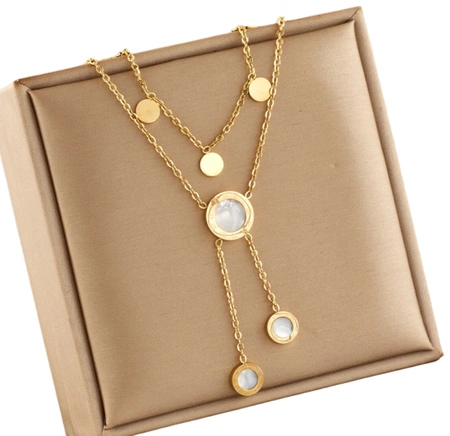 Colier de aur din oțel chirurgical cu inele duble placate cu aur