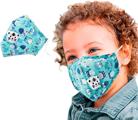 Mască din bumbac cu bufniță mentă pentru copii