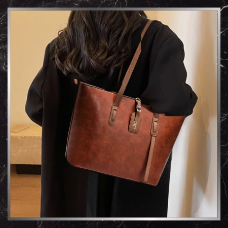 BAD&BAGS geanta de mana din piele de dama clasic maro shopper