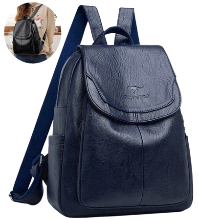 Rucsac mare retro de dama elegant din piele, bleumarin