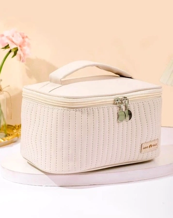 Geanta cosmetica patrata, organizator luminos, elegant din piele ecologica