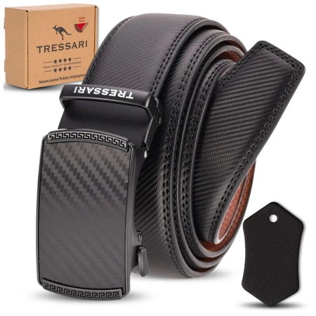 Curea automată din piele pentru bărbați, neagră, 120 cm, TRESSARI
