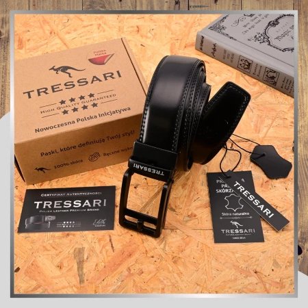 Curea bărbătească din piele naturală TRESSARI 120cm neagră pentru pantaloni