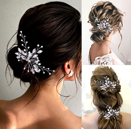 Bareta de argint, decoratiuni pentru par de nunta, perle, flori