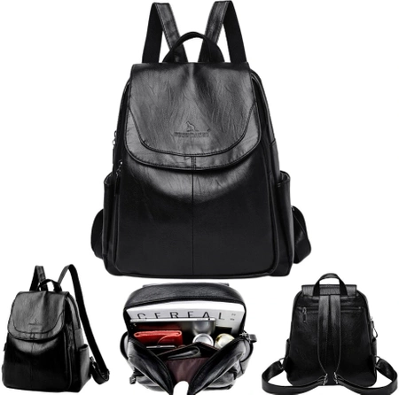 Rucsac elegant din piele de dama, mare, retro, negru