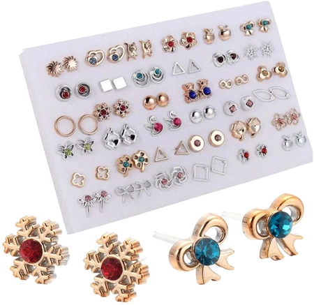 Set de cercei mici de aur 36 perechi zirconiu fluture inima arc