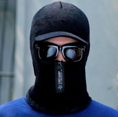 Glugă de iarnă pentru bărbați, căciulă de schi izolată cu fermoar