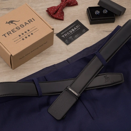 Cureaua barbateasca neagra TRESSARI, 115cm, catarama automata, piele naturala, pentru pantaloni