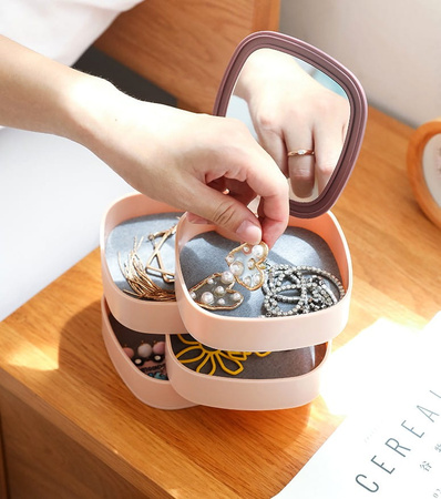 Cutie rotunda cu oglinda pentru organizator de bijuterii Casket
