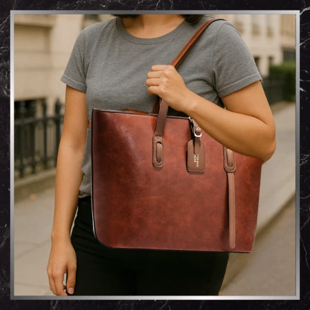 BAD&BAGS geanta de mana din piele de dama clasic maro shopper