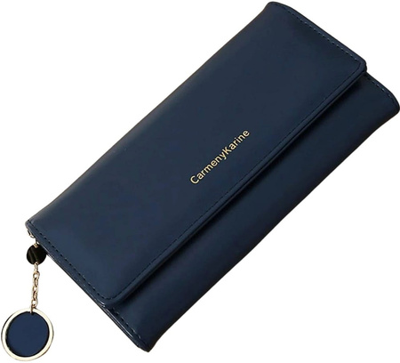 Portofel mare de dama, breloc din piele bleumarin
