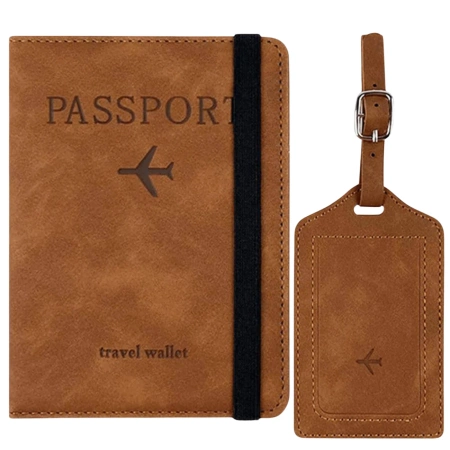 Set de călătorie maro Husă și pandantiv pentru pașaport