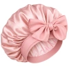 Casca de dormit roz satinat cu panglici pentru protecție