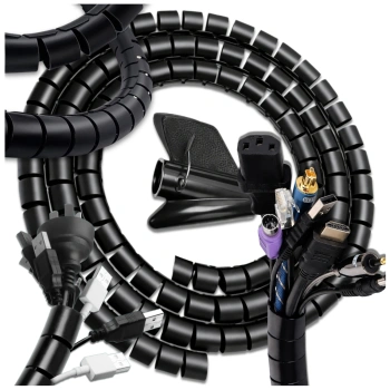 Husă de cablu spiralată 5m, organizator negru pentru cabluri și fire