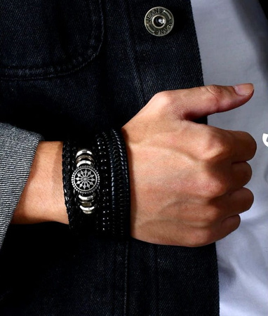 Set brățări punk black rock din piele